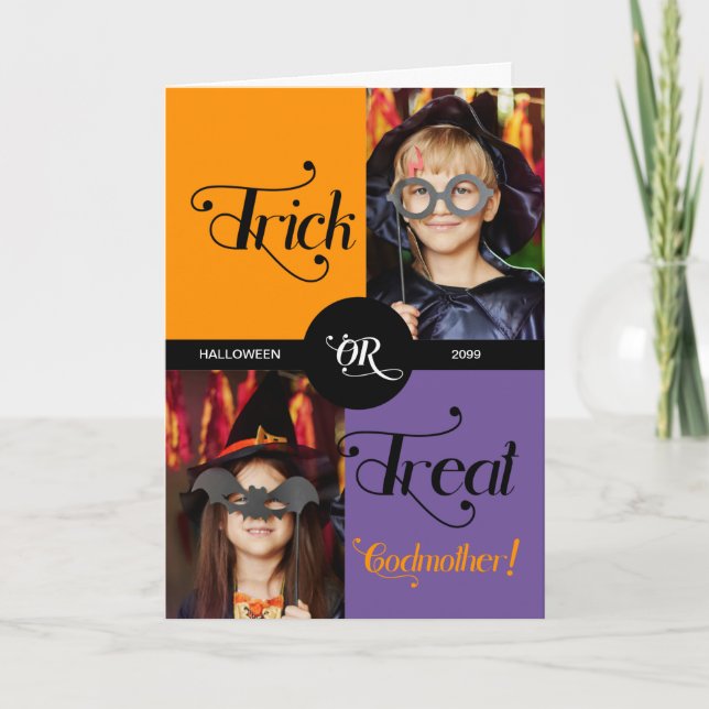 for Godmother Trick or Treat 2 Photo Halloween Card (Front)