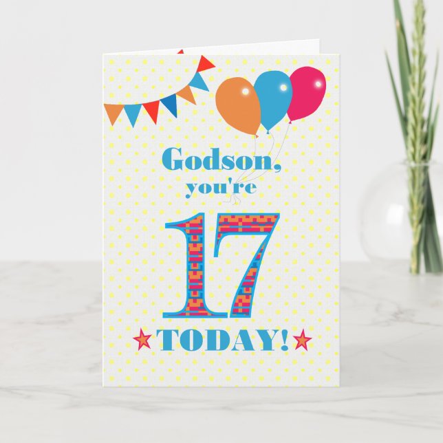 For Godson 17th Birthday Bunting Balloons Card (Front)