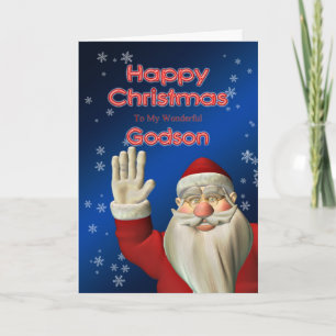 For godson, a Santa waving Christmas card