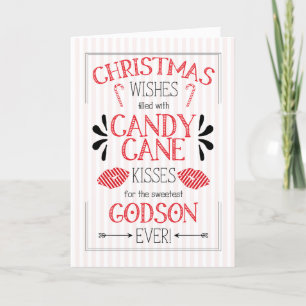 for Godson Candy Cane Kisses Christmas Wishes Holiday Card