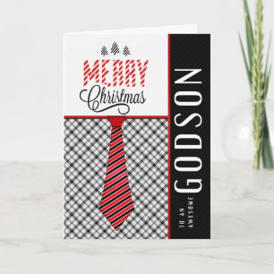 for Godson Merry Christmas Masculine Necktie Holiday Card