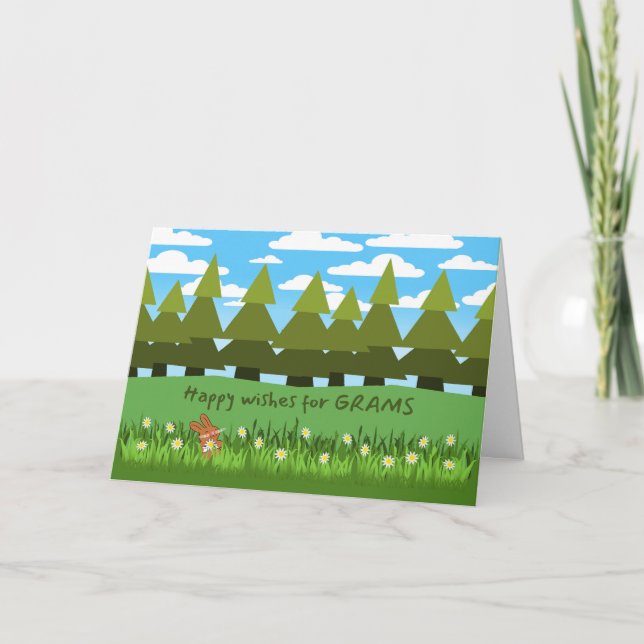 For Grams Birthday Cute Bunny with Daisy Card (Front)