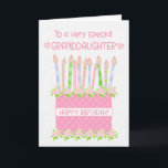 For Granddaughter Birthday Cake Heart Roses Card<br><div class="desc">A very pretty birthday card for your granddaughter with a pink birthday cake with lots of patterned candles. The cake is pink, with a polka dot pattern and decorated with clusters of pink, Albertine roses, painted by hand in watercolour. 'Happy Birthday!' is written in matching pink on a white band...</div>
