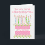 For Granddaughter Birthday Cake Heart Roses Card<br><div class="desc">A very pretty birthday card for your granddaughter with a pink birthday cake with lots of patterned candles. The cake is pink, with a polka dot pattern and decorated with clusters of pink, Albertine roses, painted by hand in watercolour. 'Happy Birthday!' is written in matching pink on a white band...</div>