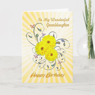 For Granddaughter, birthday with yellow flowers Card
