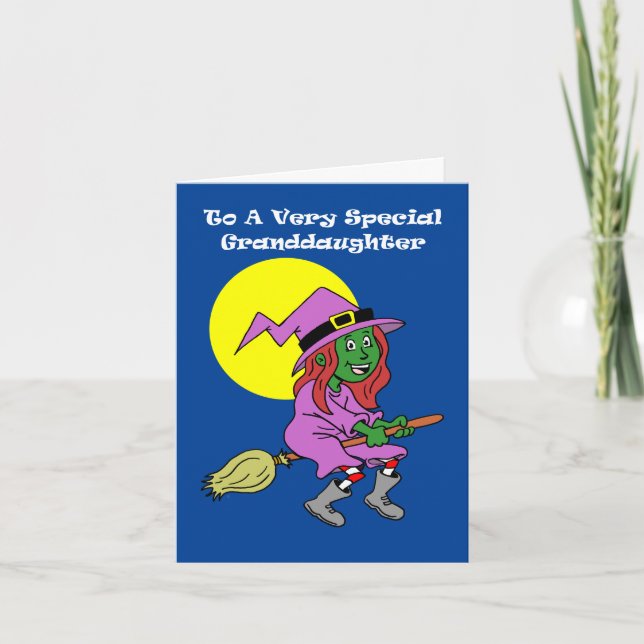 For Granddaughter Cute Cartoon Witch Halloween Holiday Card (Front)