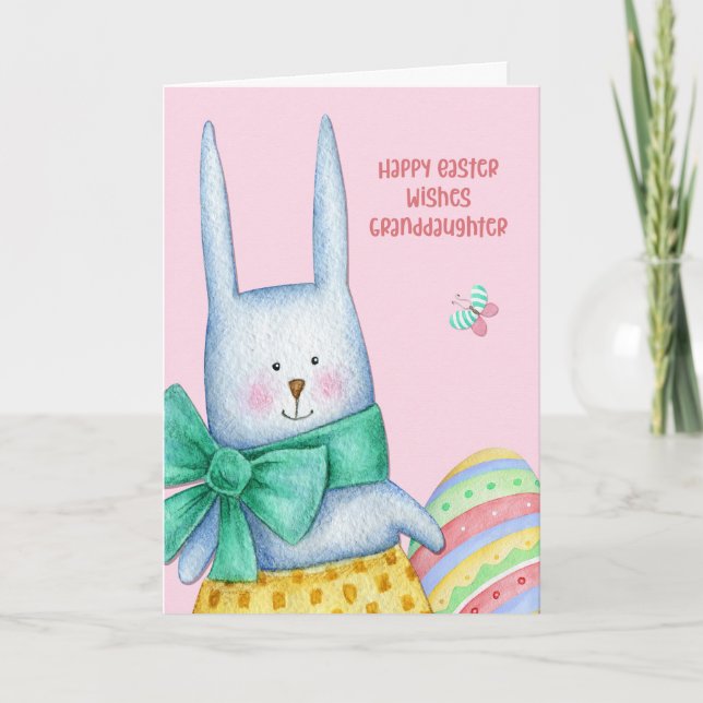 For Granddaughter Easter Bunny with Decorated Egg Holiday Card (Front)