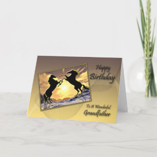 For grandfather, Birthday card with rearing horses