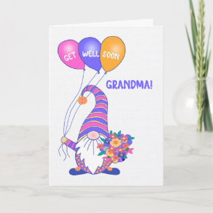 For Grandma Get Well Gnome Balloons Flowers Card