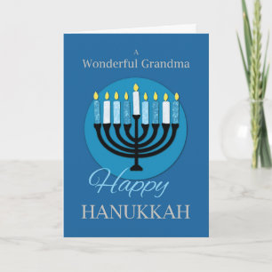 For Grandma Hanukkah Menorah on Dark Blue Card