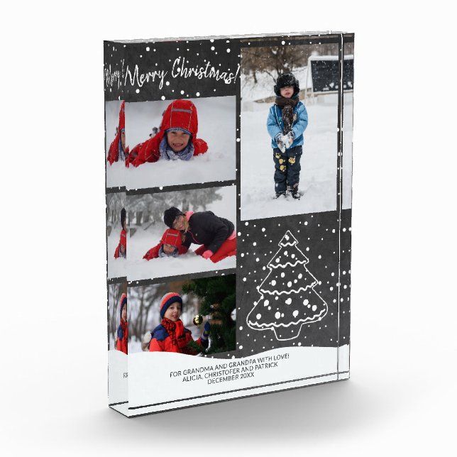 For Grandma | Rustic Snow Christmas Tree Photo Block (Left)