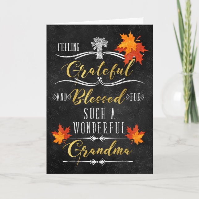 for Grandma Thanksgiving Blessings Chalkboard Holiday Card (Front)