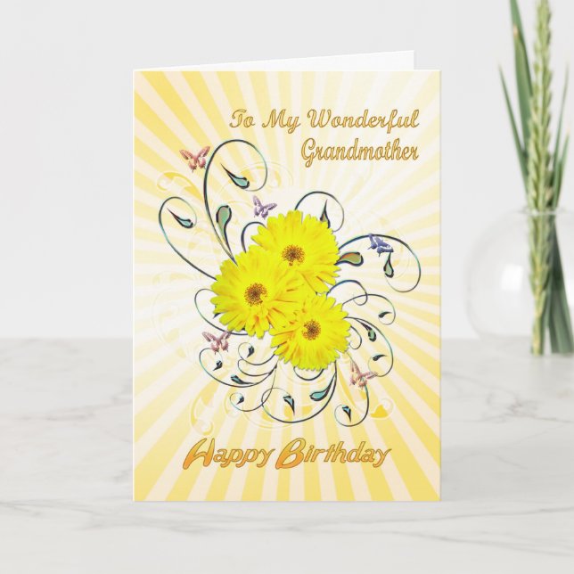 For Grandmother, birthday card with yellow flowers (Front)