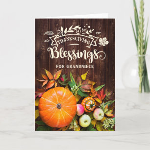 For Grandniece Thanksgiving Blessings Pumpkins Holiday Card