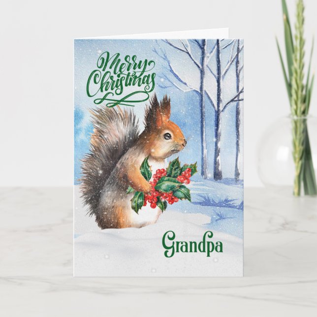 for Grandpa Christmas Squirrel Winter Woodland Holiday Card (Front)