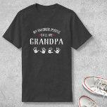 For Grandpa with 4 Grandkids Names Personalised T-Shirt<br><div class="desc">Show your love for your favourite people/grandkids with this one-of-a-kind tshirt! Change the name from grandpa to Poppa, Gramps, Pops or whatever your grandkids call you - then add their names to the handprints below. There are currently 4 handprints and names but if you have fewer grandchildren, just delete the...</div>
