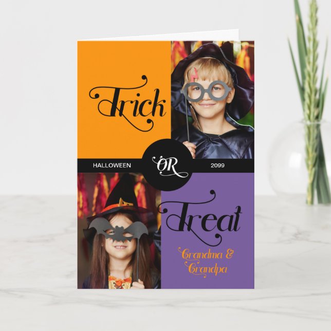 for Grandparents Trick or Treat 2 Photo Halloween Card (Front)