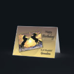 For grandson a Birthday card with rearing horses<br><div class="desc">Two black stallions rearing at each other with a glorious sunset in the background. A great card for a horse lover.</div>