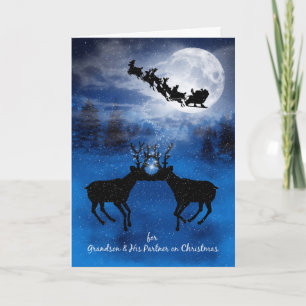 for Grandson and his Partner Kissing Reindeer Holiday Card
