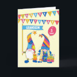 For Grandson Custom Age Birthday Fun Gnomes Card<br><div class="desc">A fun birthday card for a grandson that you can customize with his age. The front cover has two cute gnomes, one holding a banner that says, 'GRANDSON' and the other is holding a red balloon where you can add your grandson's age. The gnomes are based on the 'tomte' of...</div>