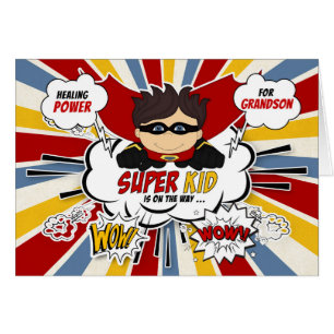 for Grandson Get Well Boy Superhero Comic Book