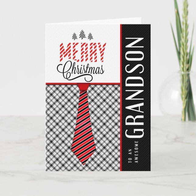 for Grandson Merry Christmas Masculine Necktie Holiday Card (Front)