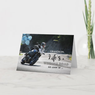 For Grandson Motorcycle Themed Birthday on Curve Card