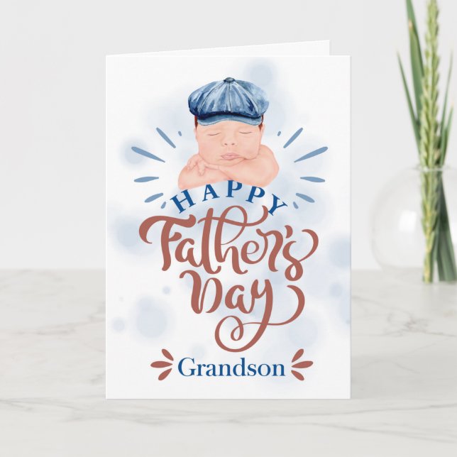 for Grandson on Father's Day Cute Baby Boy Holiday Card (Front)