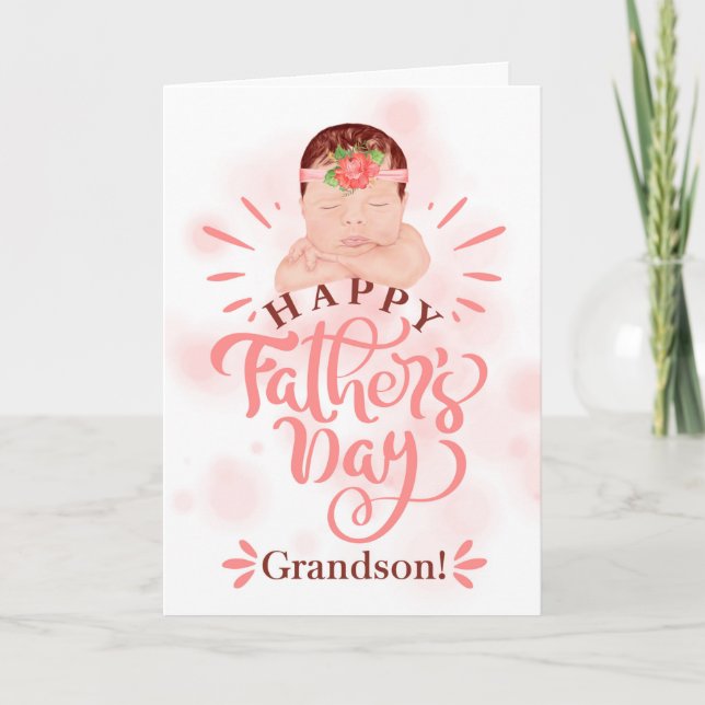 for Grandson on Father's Day Cute Baby Girl Peach Holiday Card (Front)