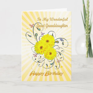 For Great granddaughter, birthday yellow flowers Card