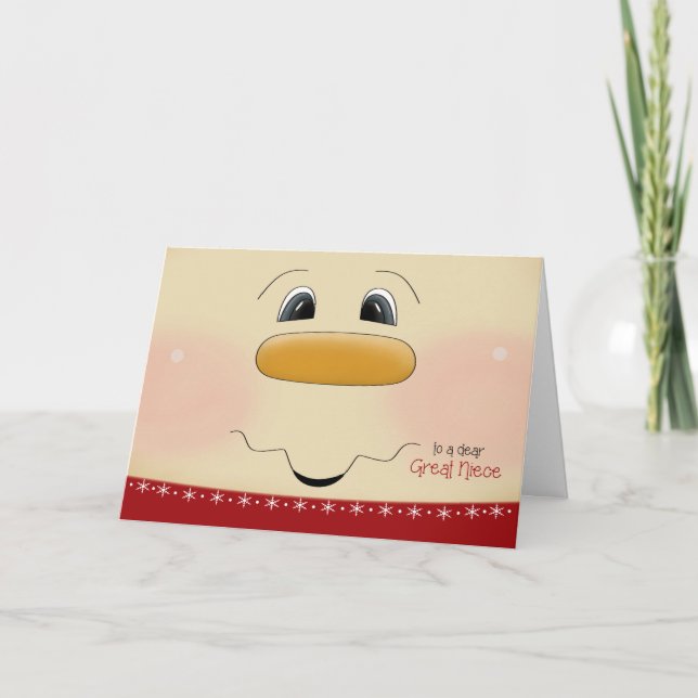 For Great Niece Christmas Happy Snowman Face Holiday Card (Front)