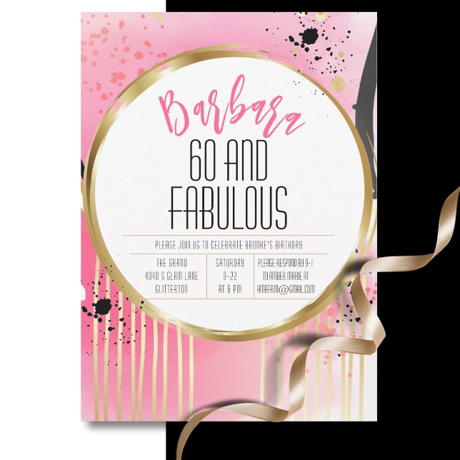 For Her 60 and Fabulous Birthday Hot Pink Abstract Invitation (Creator Uploaded)
