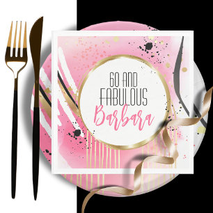 For Her 60 and Fabulous Pink Black Abstract Retro Napkin
