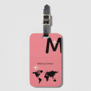 for her, a black monogram on PINK Luggage Tag