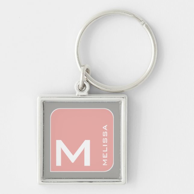 for her a modern pink square logo monogram key ring (Front)