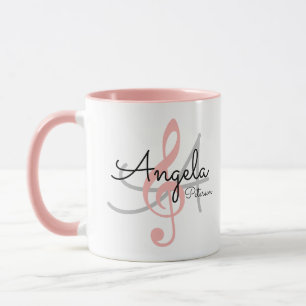 for her a monogram Pink treble clef, music Mug