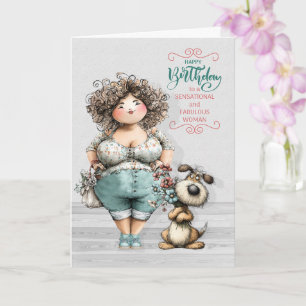for Her Birthday Curvy Light Skinned Woman and Dog Card
