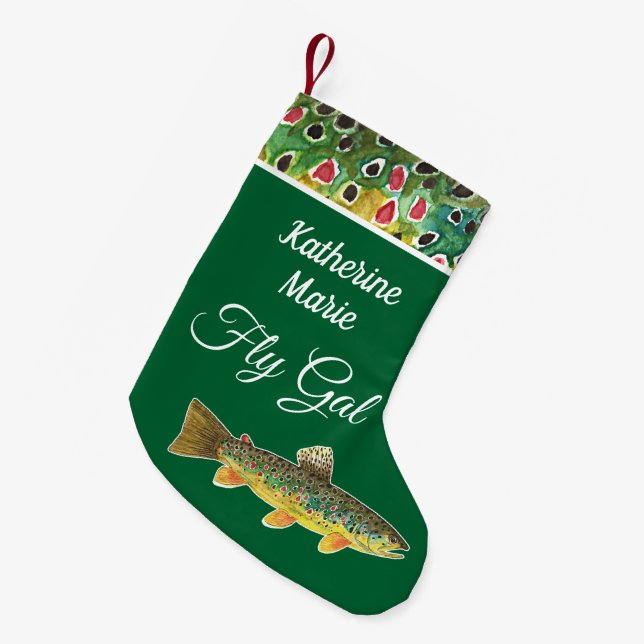 For Her Brown Trout Fly Fishing Small Christmas Stocking (Front (Hanging))