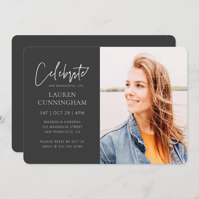 For Her Celebration of Life Modern Simple Photo Invitation (Front/Back)