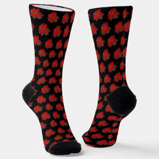 For Her Christmas Red Pattern on Black Crew Socks