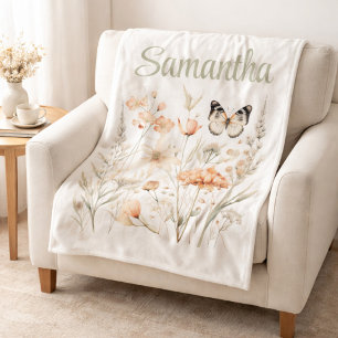 For Her Cottagecore Wildflower and Butterfly Fleece Blanket