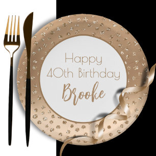 For Her Elegant 40th Birthday Bold Gold Glitter  Paper Plate