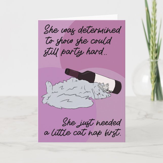 For Her Funny Humor Drunk Cat Birthday Card (Front)