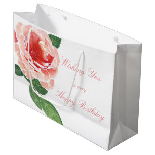 For Her Happy Birthday Pink Rose Large Gift Bag