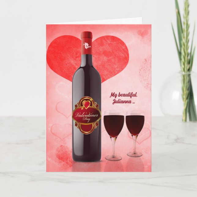 for Her on Valentine's Day with Red Wine Holiday Card (Front)
