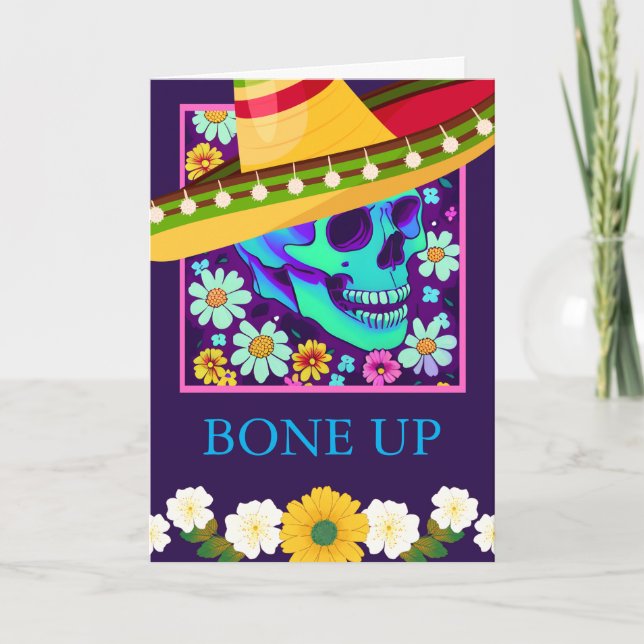 For Him Birthday Greetings Skull Flowers Card (Front)