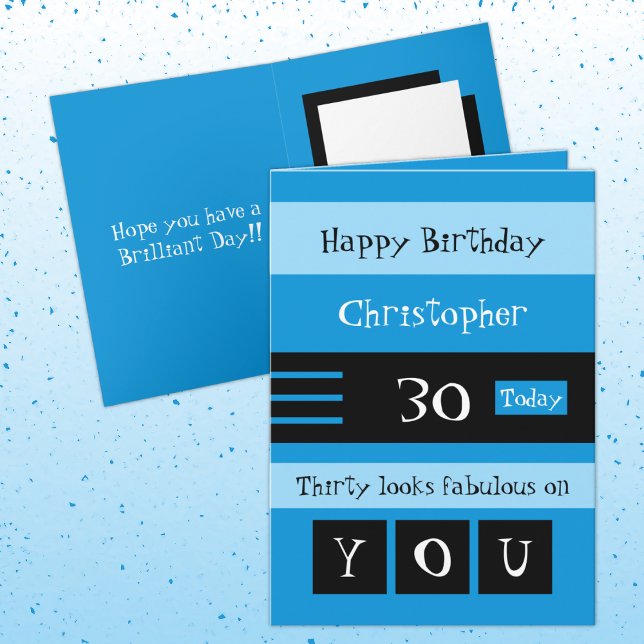 For him blue and black 30th birthday card (Creator Uploaded)