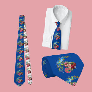 For Him Dark Blue Rustic Rose Valentine Floral Nec Tie