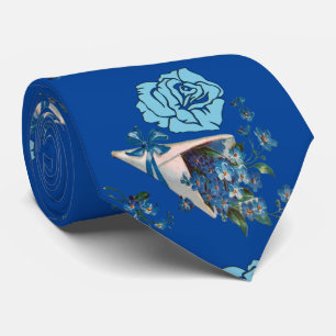 For Him Dark Blue Rustic Rose Valentine Floral Tie