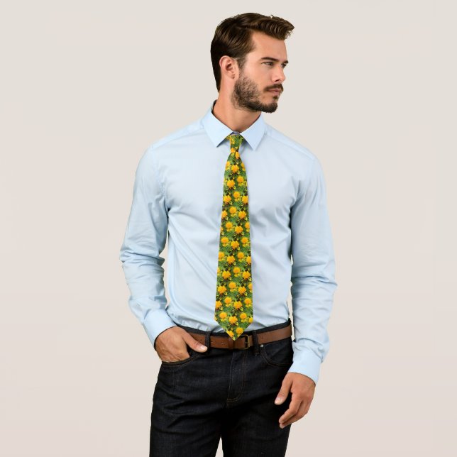 For Him Elegant Floral Yellow Flowers Greenery  Tie (In Situ)